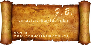 Francsics Boglárka névjegykártya